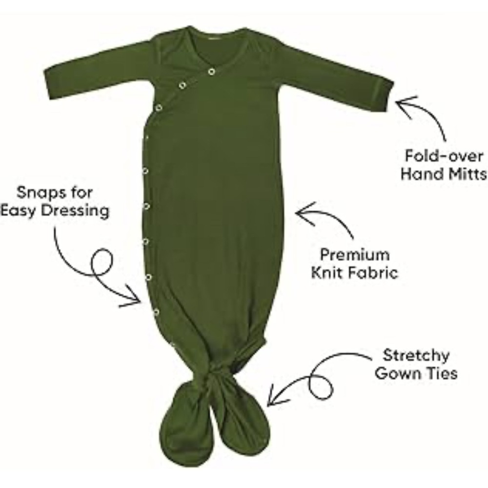 Baby‎ Noah Newborn 3 Months 100% Modal Knotted Gown Hat Bow Set Olive Green